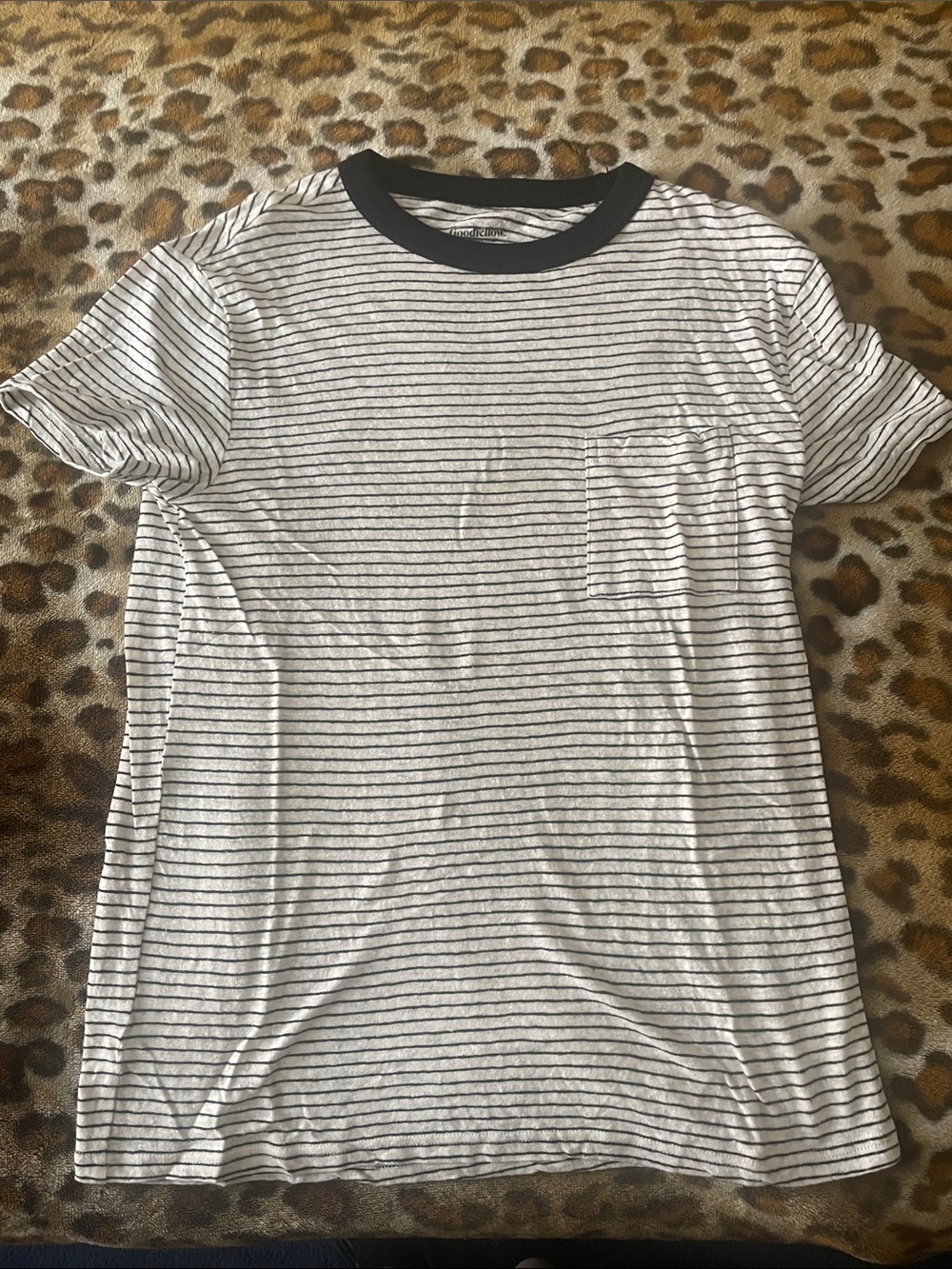 Goodfellow & Co White Tee with Black Stripes and Black Ringer Collar